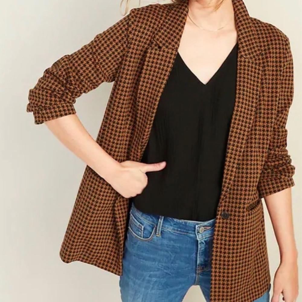 Old Navy Brown Houndstooth Boyfriend Blazer
